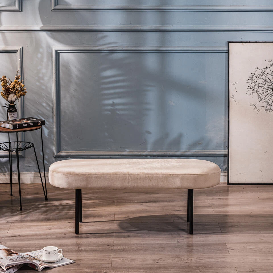 Metalen En Fluwelen Beige Bank 5 Metalen En Fluwelen Beige Bank - Afbeelding 3