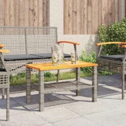 VidaXL - Salontafel Met Opbergruimte - Grijs - Poly Rattan En Hout - 70x38x42 Cm -Meubelpromotie e42a81347e3a43ab9186558f0679b60c