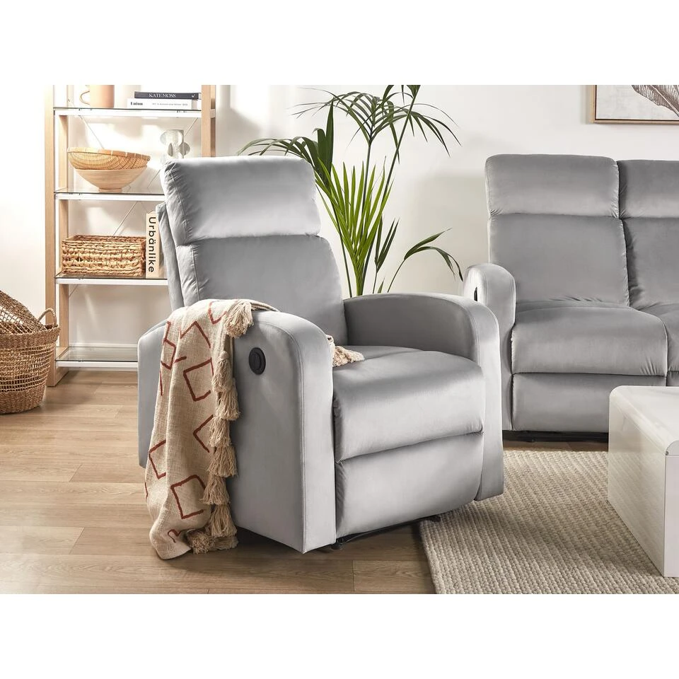 Beliani TV-fauteuil VERDAL - Grijs Fluweel 4 Beliani TV-fauteuil VERDAL - Grijs Fluweel - Afbeelding 2