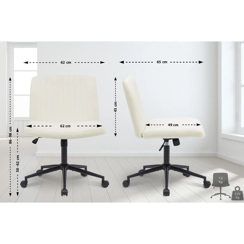 CLP Bureaustoel Kingman Zwart Frame - Fluweel - Creme 4 CLP Bureaustoel Kingman Zwart Frame - Fluweel - Creme - Afbeelding 2