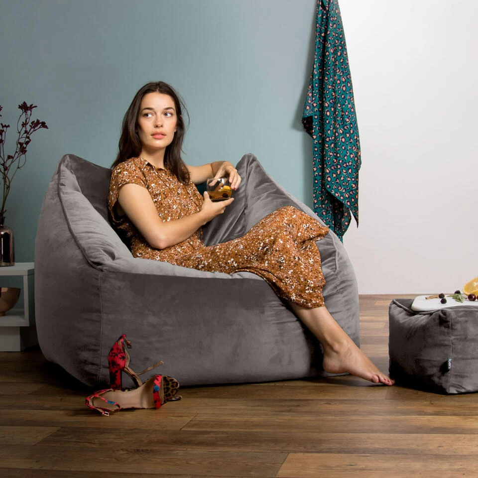 Icon Zitzak En Poef Natalia - Fluwelen Zitzak - Houtskool 4 Icon Zitzak En Poef Natalia - Fluwelen Zitzak - Houtskool - Afbeelding 2