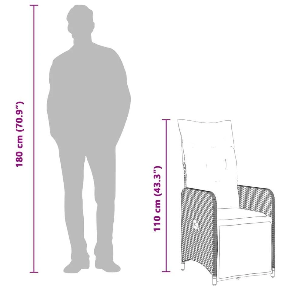 VidaXL - Verstelbare Tuinstoel Met Kussens - Beige - Poly Rattan 12 VidaXL - Verstelbare Tuinstoel Met Kussens - Beige - Poly Rattan - Afbeelding 10