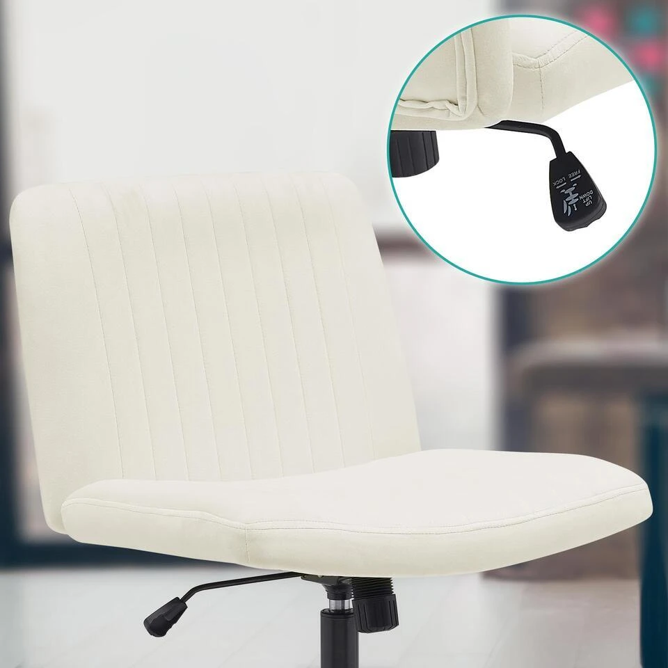 CLP Bureaustoel Kingman Zwart Frame - Fluweel - Creme 6 CLP Bureaustoel Kingman Zwart Frame - Fluweel - Creme - Afbeelding 4