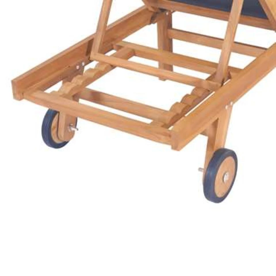 VidaXL Ligbed Inklapbaar Met Wielen Massief Teakhout En Textileen 5 VidaXL Ligbed Inklapbaar Met Wielen Massief Teakhout En Textileen - Afbeelding 3