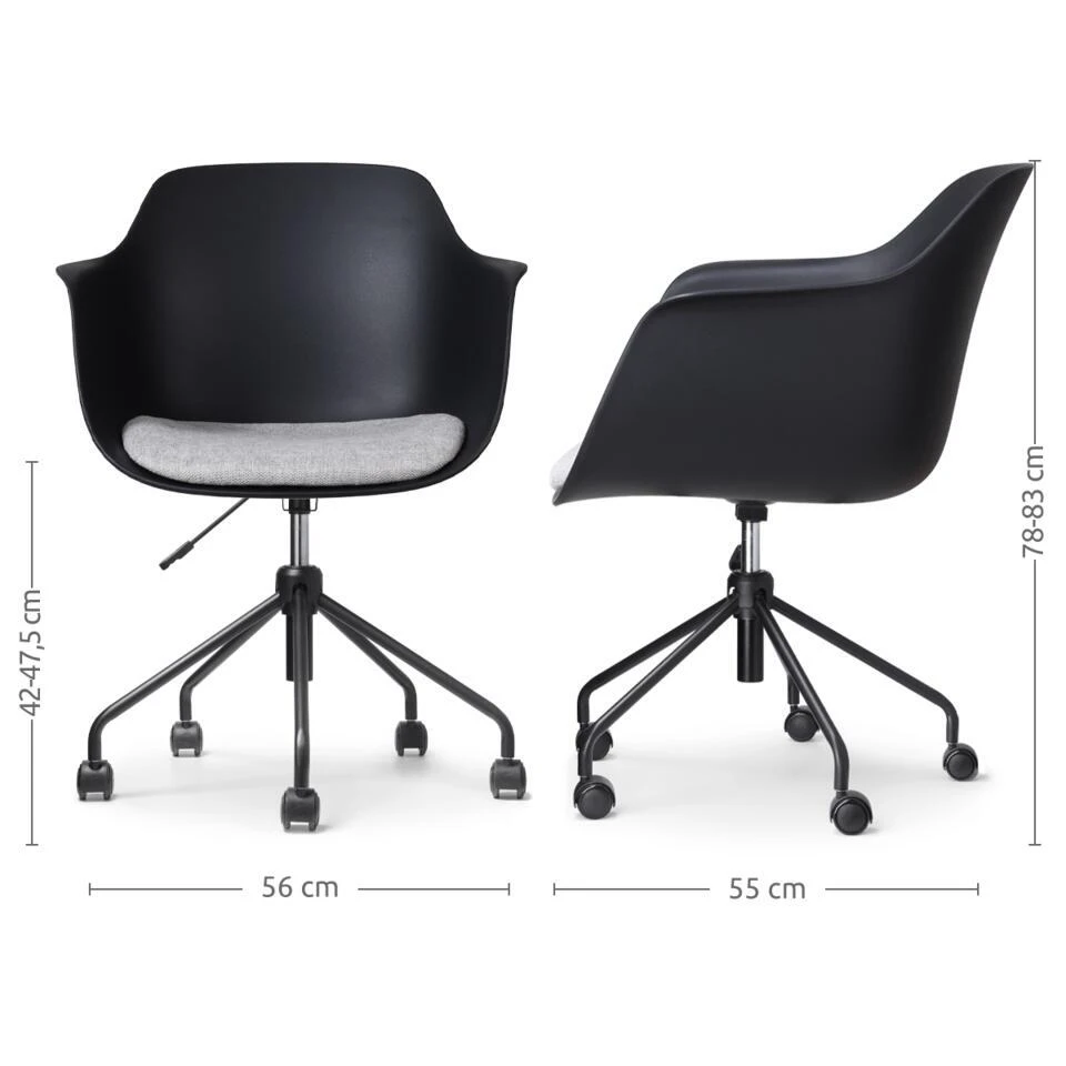 Nolon Nout-Liz Bureaustoel Zwart - Lichtgrijs Kussen - Zwart Onderstel 6 Nolon Nout-Liz Bureaustoel Zwart - Lichtgrijs Kussen - Zwart Onderstel - Afbeelding 4