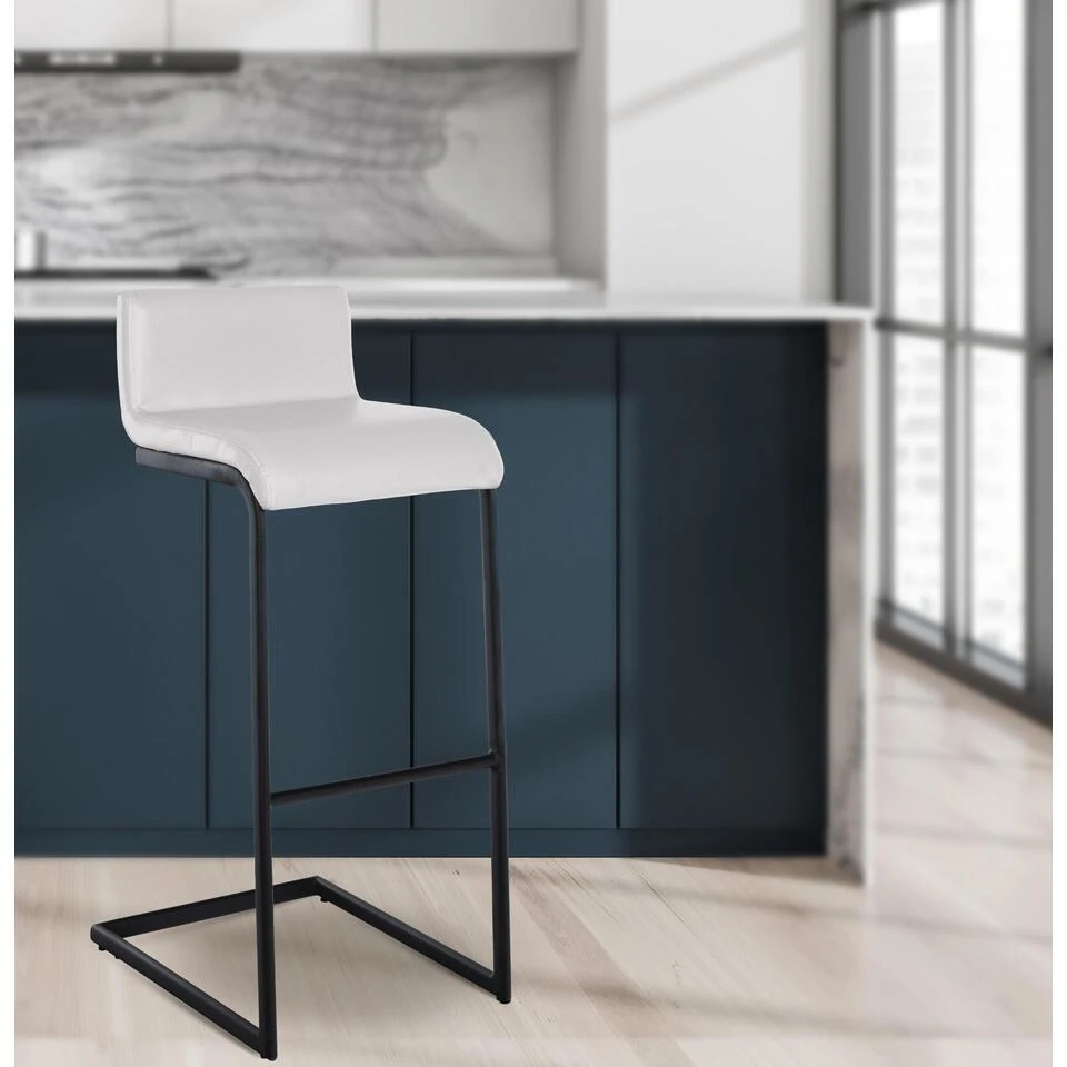 CLP Barkruk Newport Zwart Frame - Kunstleer - Wit 5 CLP Barkruk Newport Zwart Frame - Kunstleer - Wit - Afbeelding 3