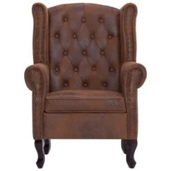 VidaXL Fauteuil En Voetenbank Chesterfield-stijl Kunstsuède Bruin 9 VidaXL Fauteuil En Voetenbank Chesterfield-stijl Kunstsuède Bruin -Meubelpromotie f8c67b80f8694d30a4a9e39ef9aa9566
