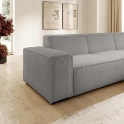 Meubella - Hoekbank Cardiff - Grijs - Ribstof - Rechts -Meubelpromotie f8e3a805d6de4b168fed1b8366b74504