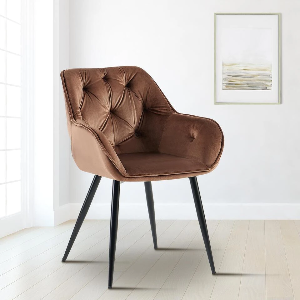 CLP Eetkamerstoel Cassis Zwart Frame - Fluweel - Bruin 5 CLP Eetkamerstoel Cassis Zwart Frame - Fluweel - Bruin - Afbeelding 3