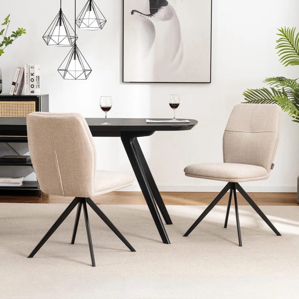 Furnihaus Eetkamerstoelen Set Van 2 - Emma - Beige - Stof 6 Furnihaus Eetkamerstoelen Set Van 2 - Emma - Beige - Stof - Afbeelding 4